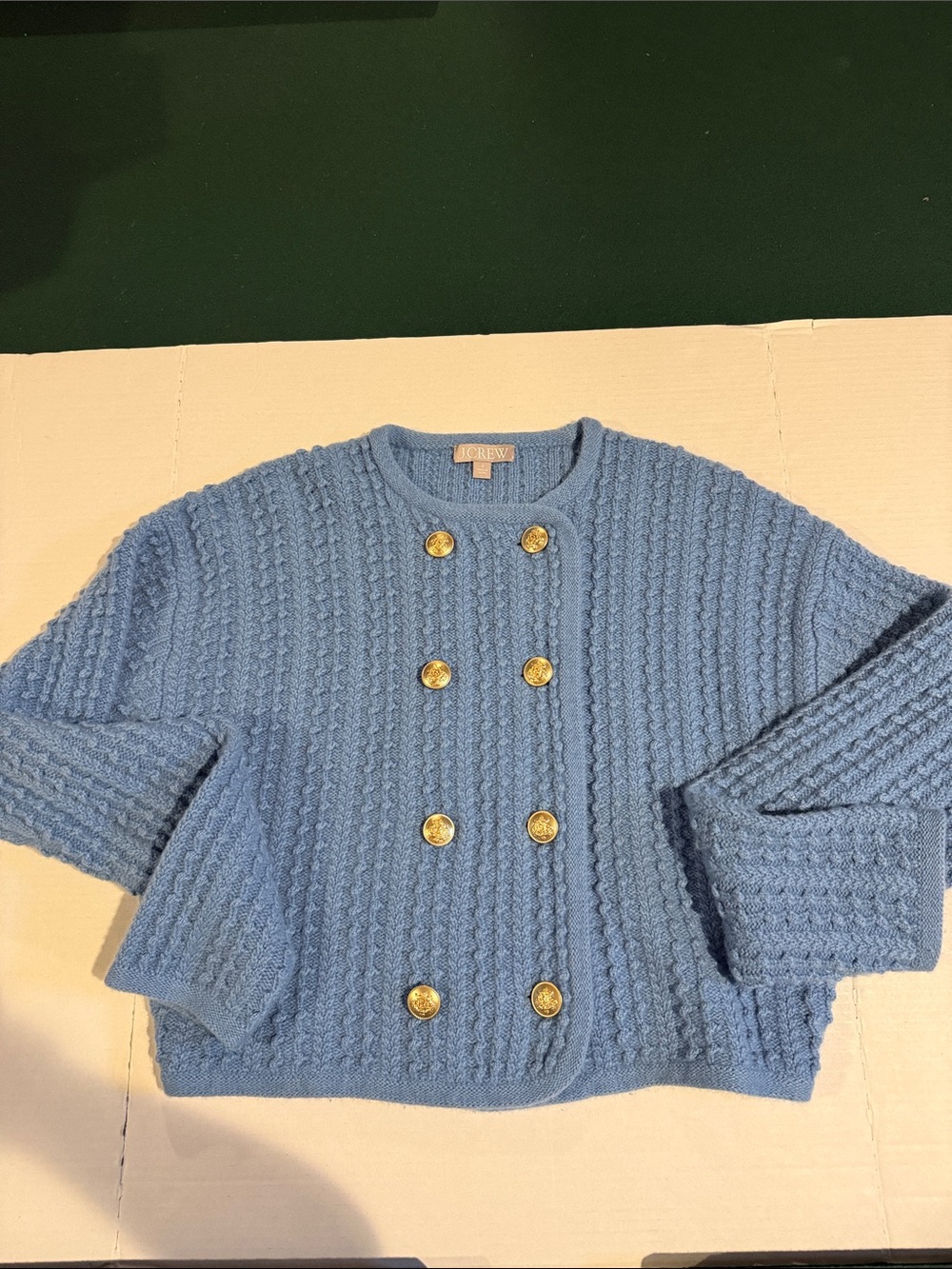 J. Crew Kids Light Blue Cable-Knit Double-Breasted Sweater Jacket